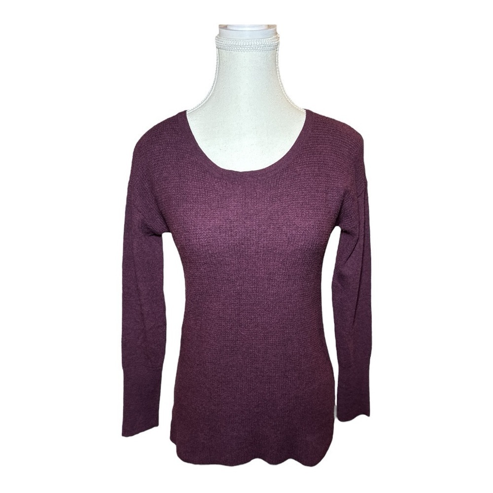 Tahari 100% Extra Fine Merino Wool Waffle Knit Sweater Deep Purple Plum Sz Small